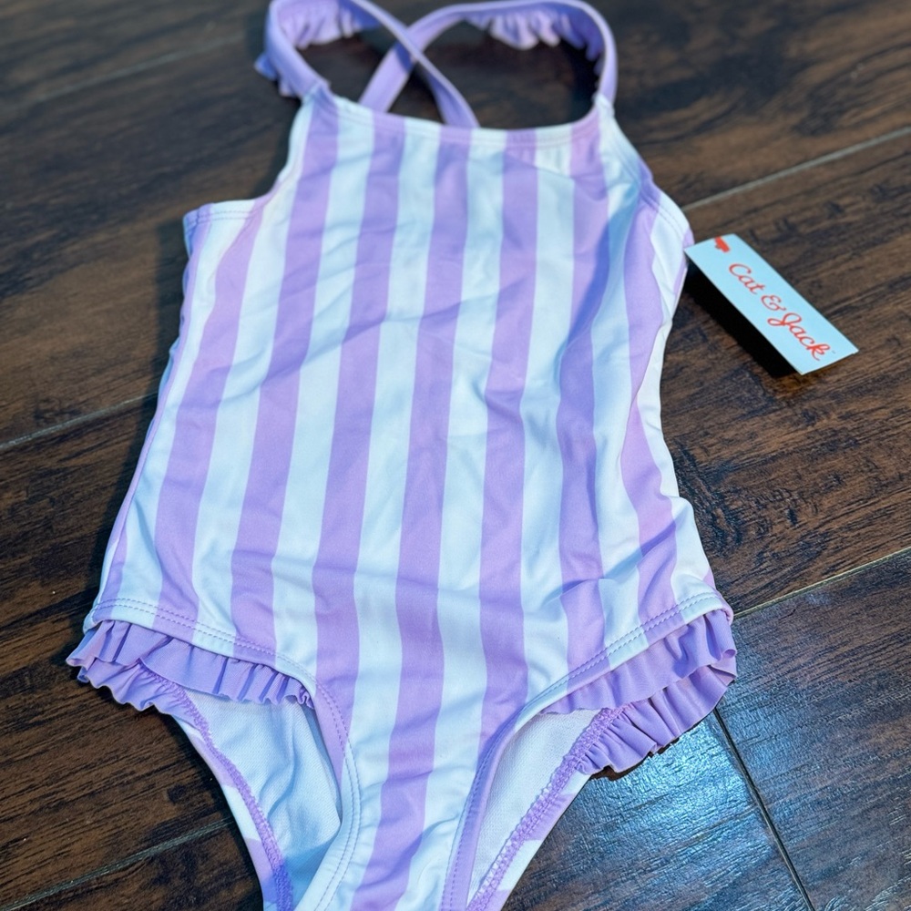 Cat & Jack Purple One Piece Swimsuit with Ruffle Trim